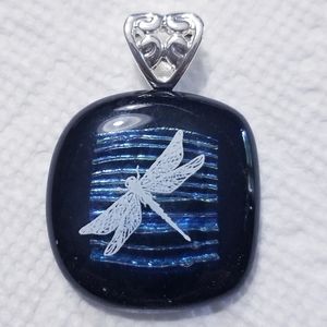 Black/blue Dragonfly dicrohic glass pendant